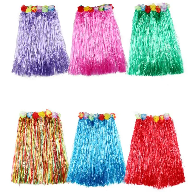 

30cm 40cm 80cm Women Girls Flower Tropical Hawaiian Luau Hula Grass Skirt Dance Skirts Wreath Garland Birthday Party Favor