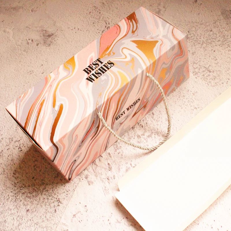 

5 pieces 29x11x11cm Cake Boxes Marble Similar Design Swiss Roll Boxes For Gift Boxes with handle