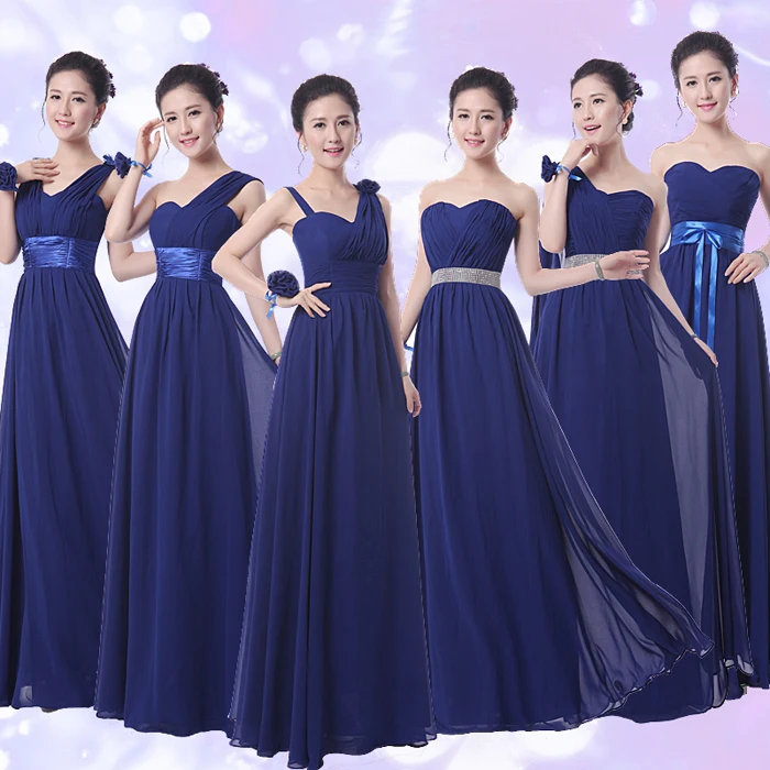 Vestidos de dama de honor largos de gasa de titanio azul oscuro, sin tirantes, línea A, 2016, envío gratis _ - Mobile