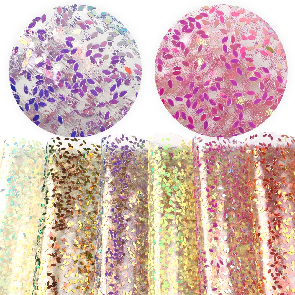 New 20*34cm Transparent with Sequins Faux Synthetic Leather For Bow-knot bags Wallet Scrapbook Phone Case DIY,1Yc6722