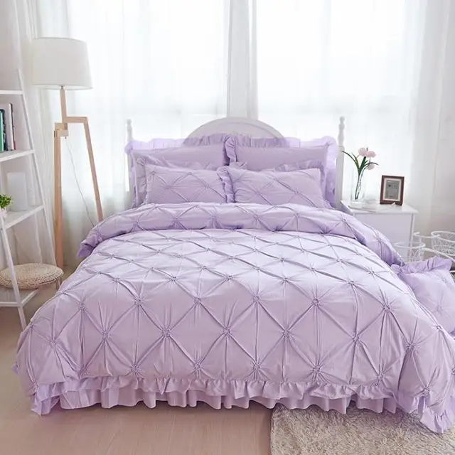 Pure Cotton Bed Sets Purple Princess Bedding Set Luxury 4 6pcs