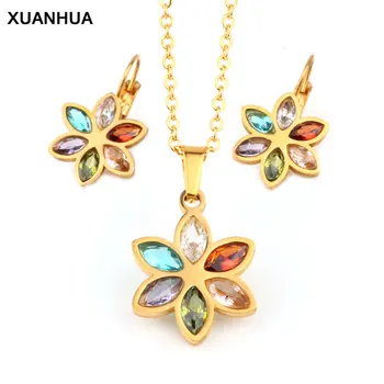 XUANHUA Stainless Steel Wedding Jewelry Sets For Women Necklace Earrings Set Summer Fashion jewellery Accessories Free Shipping