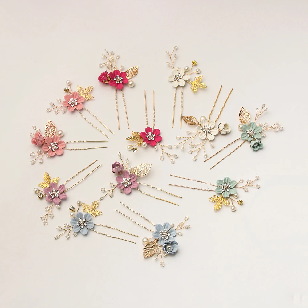 Luxury Red Flower Design Hair Stick Headdress Prom Bridal Wedding