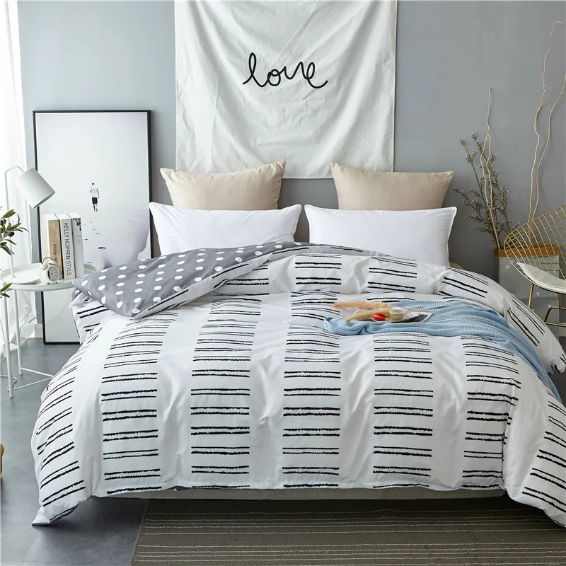 

Home textile bedding set sanding simple three kits striped print extra large Nordic style duvet cover comfortable and breathabl