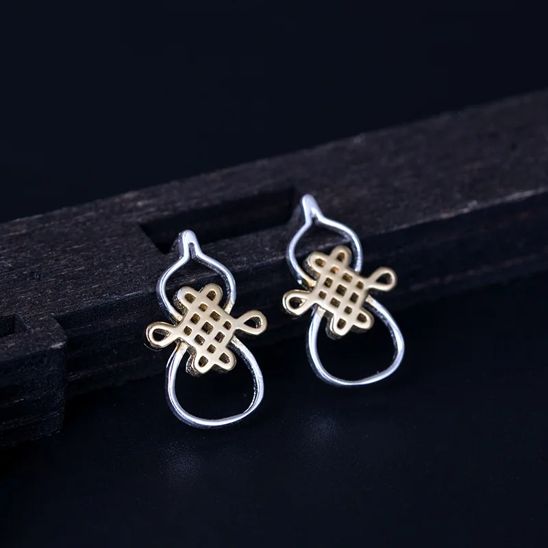 hollow Chinese knot silver earrings woman S925 silver jewelry fashion silver stud earrings for women gift High quality