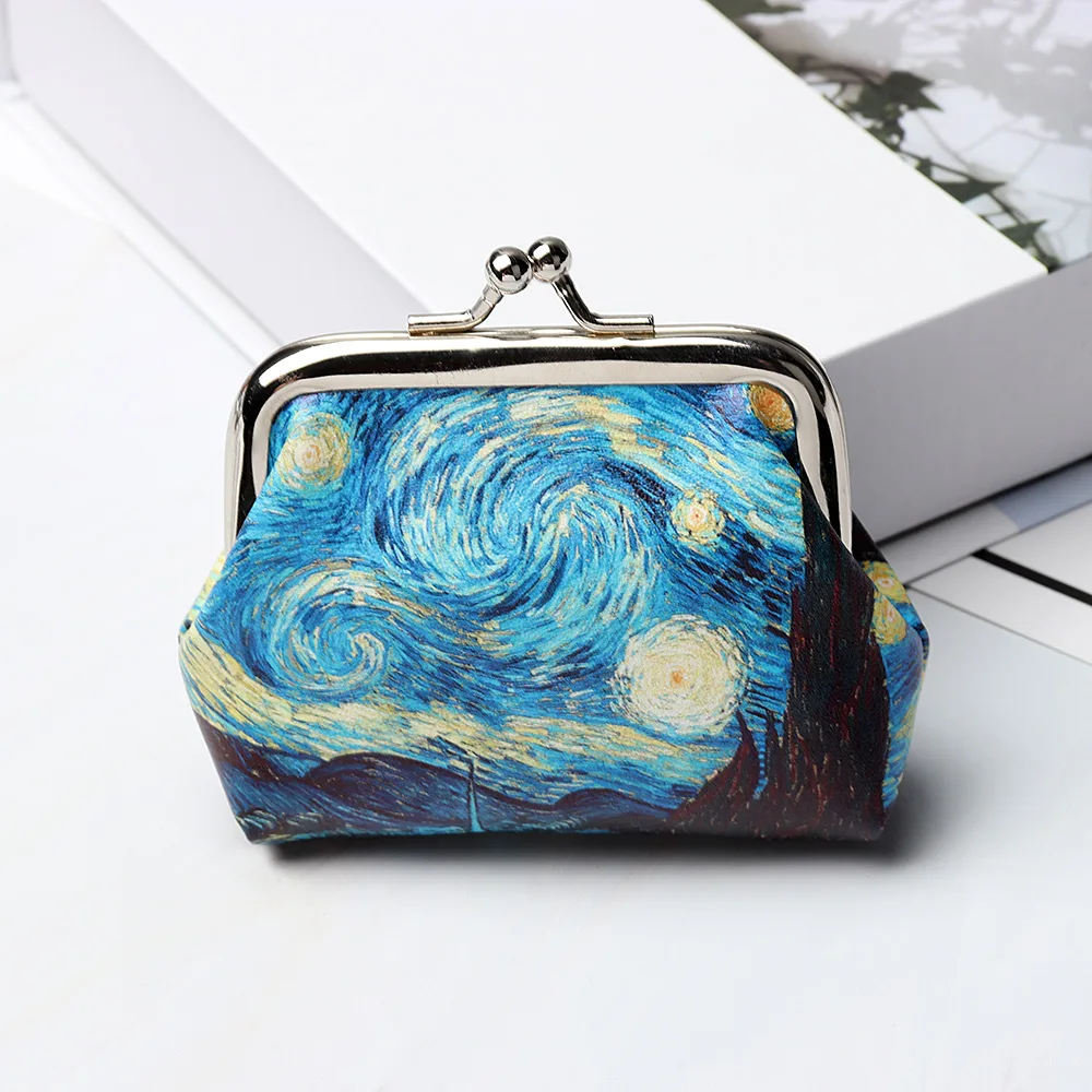 Знаменитый маленький кошелек Ван Гога с масляной печатью для женщин, пейзаж, цветочный узор, мини-кошелек на застежке, портмоне, сумочка, клатч