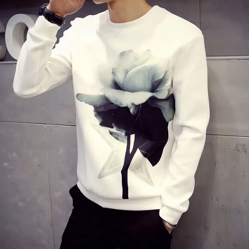 Мужская свободная толстовка ZOGAA пуловер с длинным рукавом и принтом пиона