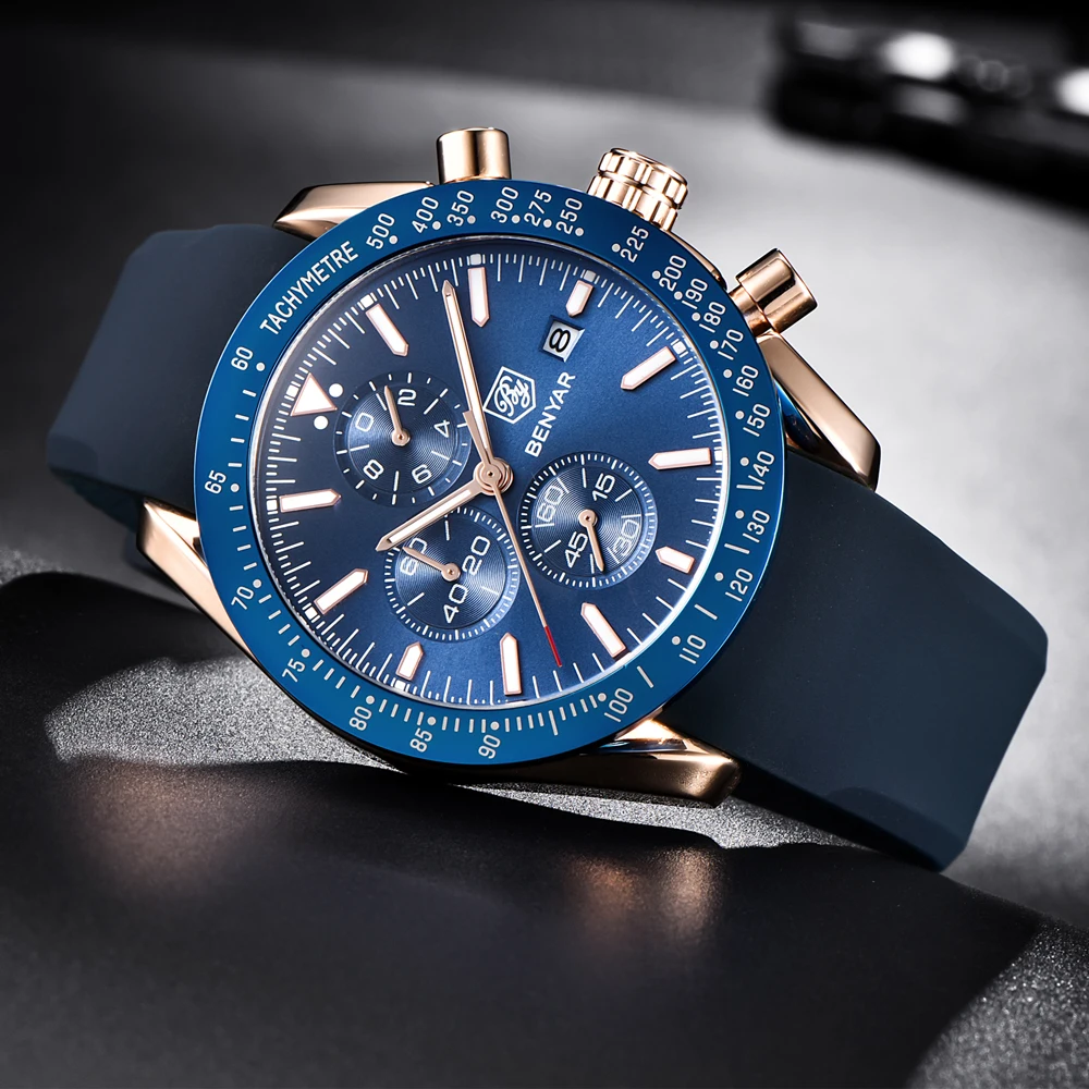 2018 Топ люксовый бренд BENYAR Для мужчин спортивные часы хронограф силиконовый кварцевый ремешок армейские часы Для мужчин Relogio Masculino