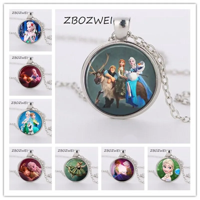 

ZBOZWEI Elsa Anna Olaf fever pendant cartoon necklaces Snow ice girl jewelry round necklace women girls gift for children silver