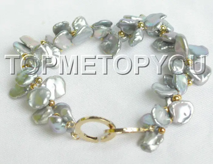 

Free Shipping >> 8" double baroque gray Reborn keshi pearls bracelet