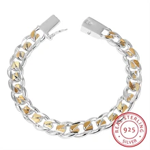 New High Quality Women Men Noble 925 Sterling Silver Bracelet Jewelry Men's 10mm Side Of The Side Buckle Bracelet Pulseiras high quality new lingual finishers the tongue side of the mill dentist lab equipment