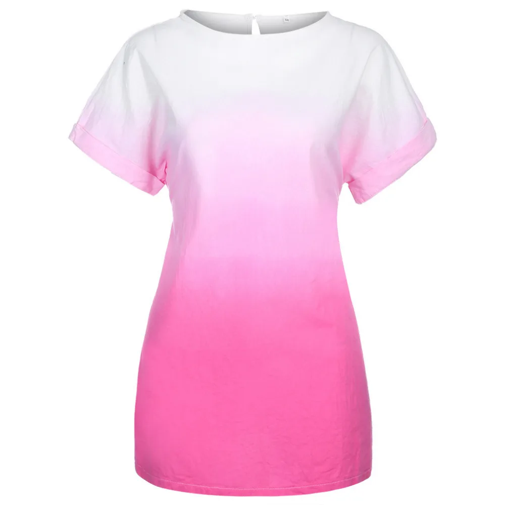 2019 women loose plus-size round neck beach dress cotton summer print dyed gradient short-sleeved beach dress plus size 40J10 (2)