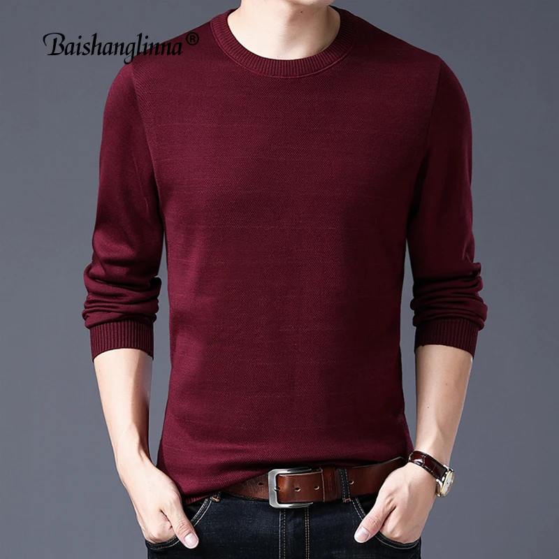Baishanglinna Wool Sweater Men Long Sleeve Pullovers Winter Thick Warm Man O-Neck sweaters Solid Color Slim Fit Pull Homme 18115