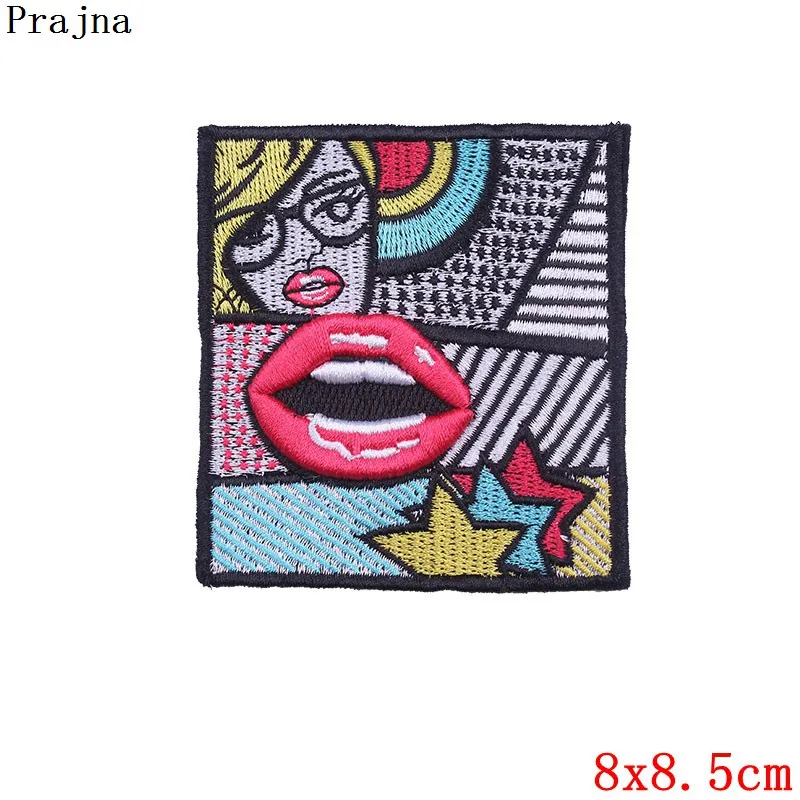 Prajna хип-хоп патчи Павлин сексуальные губы Железо на патч Мандала гриб Мопс наушники OMG 3D вышитые наклейки для джинсов DIY - Цвет: Никелевый