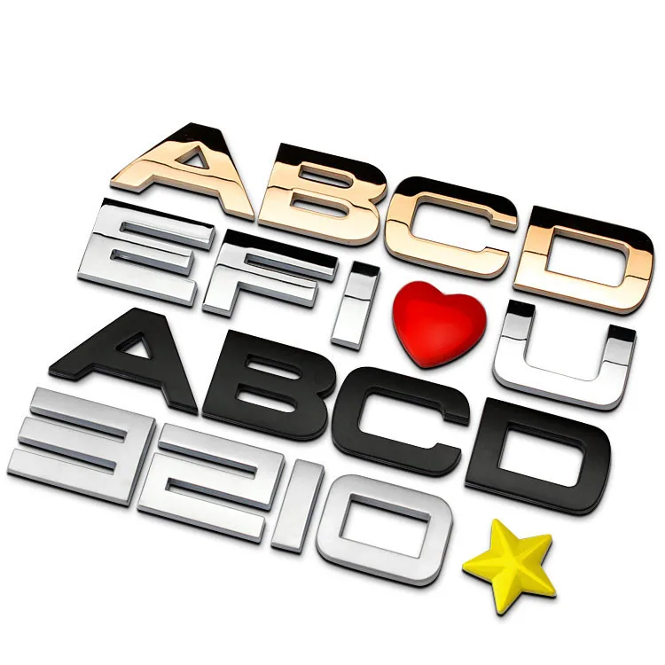 52 pieces 30mm black gold letter and numbers metal chrome car emblem car letter decals