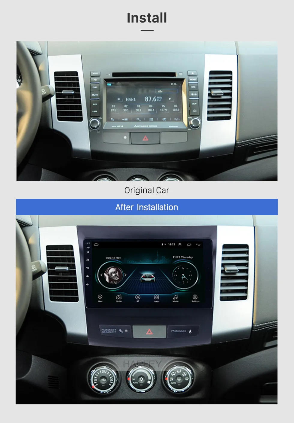 Top Harfey for 2006-2014 MITSUBISHI Outlander 9" Android 8.1 Bluetooth GPS Navi Radio system support OBD2 SWC Rearview Camera TPMS 2