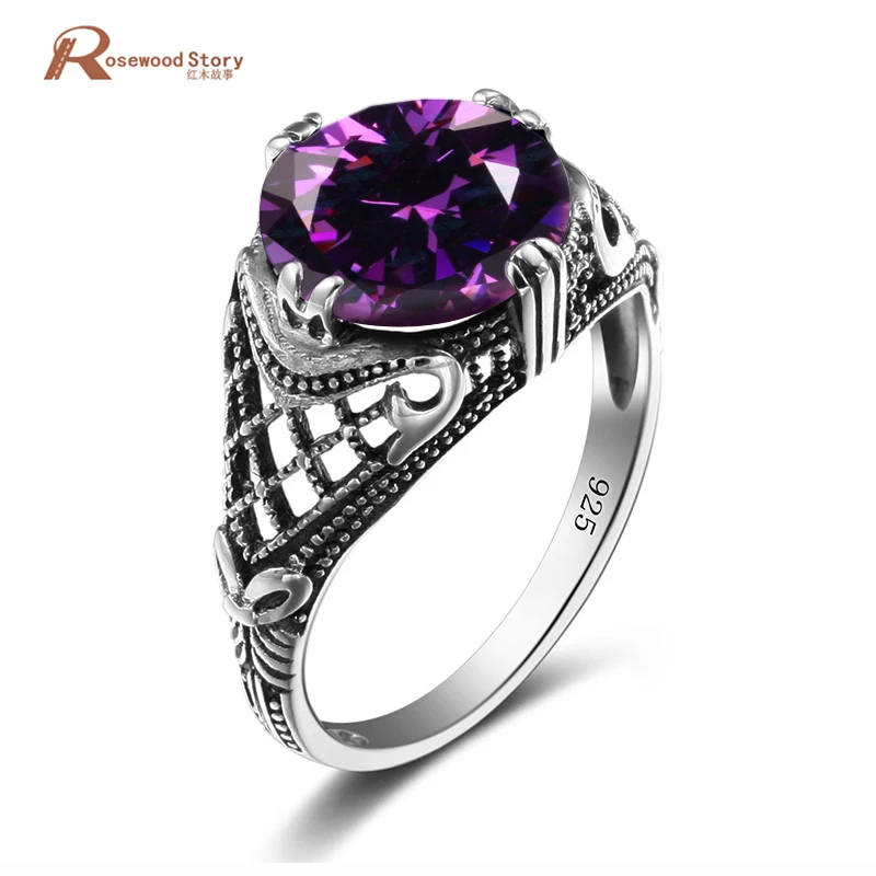 

Fashion Party Jewelry Purple Stone Crystal Rings For Women Wedding 925 Sterling Silver Cocktail Ring Vintage Jewelry Cool Gift