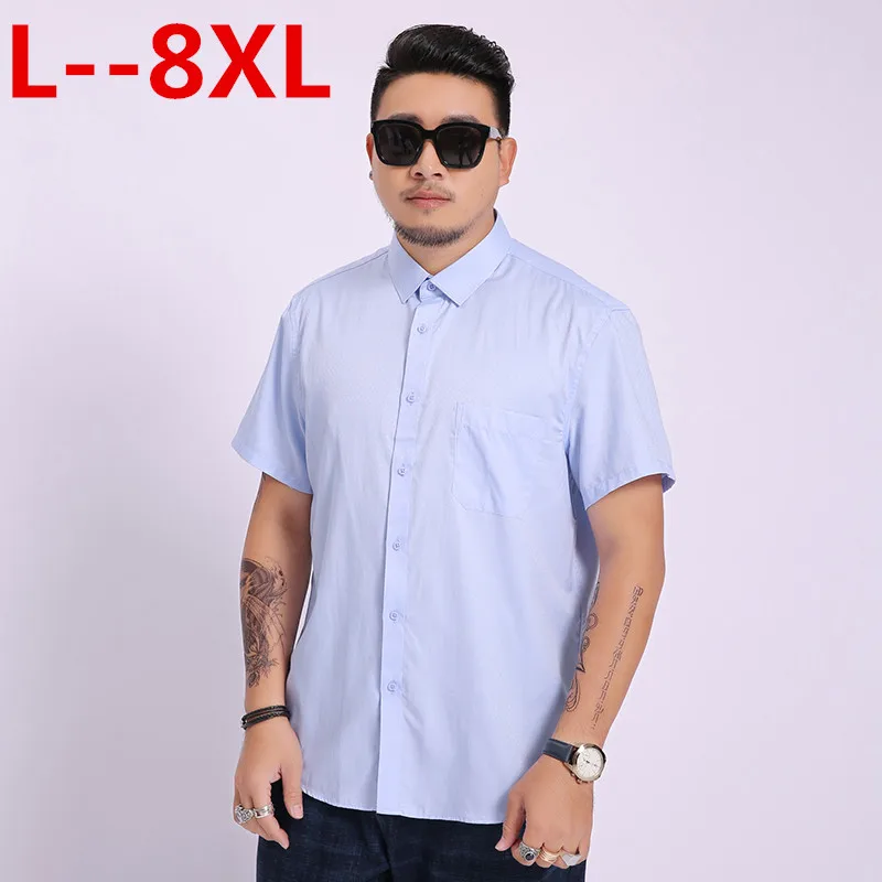 Плюс Большие размеры 8XL 6XL 5XL 4XL высокое качество Для мужчин рубашка короткий рукав саржа сплошной рубашка в деловом стиле Брендовые мужские рубашки - Цвет: 2