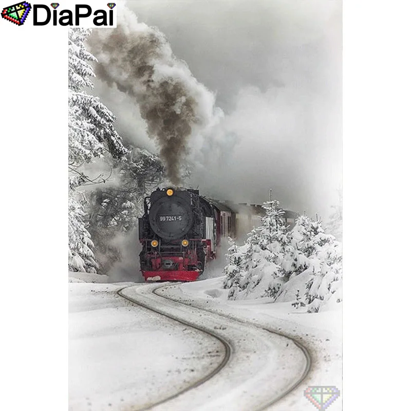 

DIAPAI 5D DIY Diamond Painting 100% Full Square/Round Drill "Train snow scenery" Diamond Embroidery Cross Stitch 3D Decor A21655