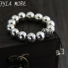 Buddha Jewelry S925 Thai Silver Bracelet Archaize Style Bracelet Heart Sutra 12mm Beaded Bracelet Couples Personality Presents