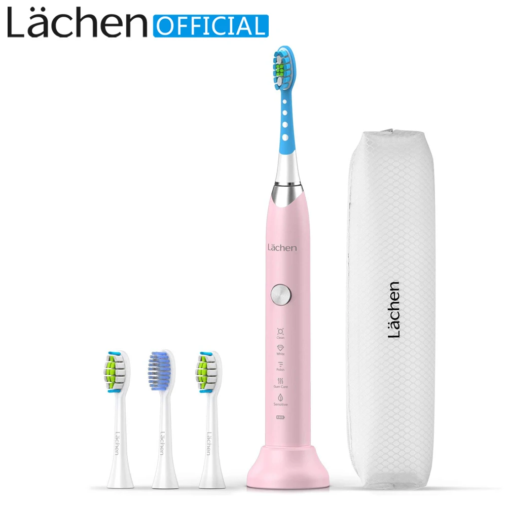 

Lachen T7B Sonic Whitening Electric Toothbrush Sonic toothbrush with 4 brush heads and timer 5 modes USB charging