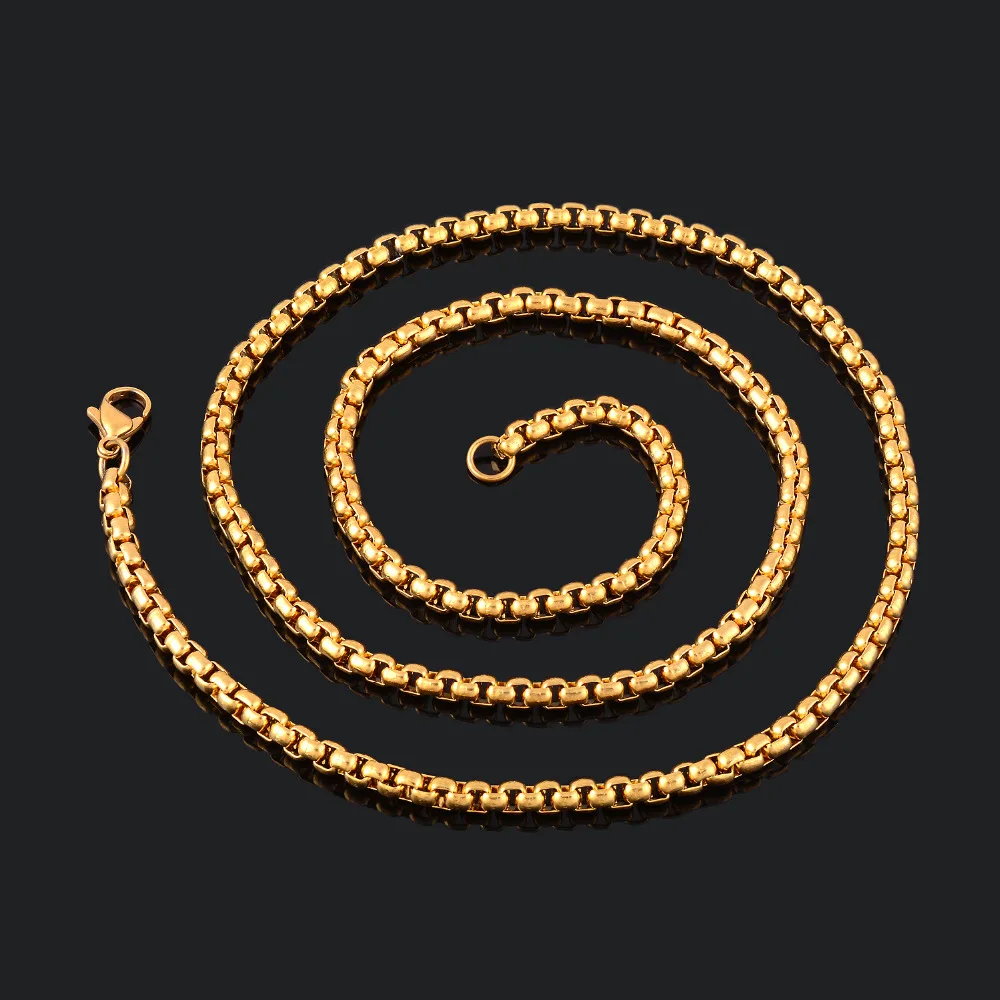 2 мм/3 мм/4 мм/5 мм золотое ожерелье из нержавеющей стали, цепочка, водонепроницаемая круглая коробка, цепочка для мужчин, подарок, ювелирное изделие, длина по индивидуальному заказу