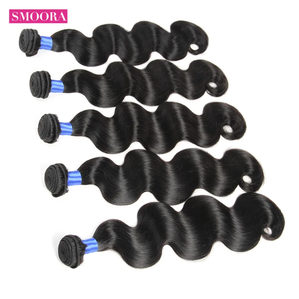 

10 Pcs / Lot Brazilian Body Wave Hair Weave Bundle Natural Black 100% Human Hair Extensions Double Weft Non Remy Smoora Hair