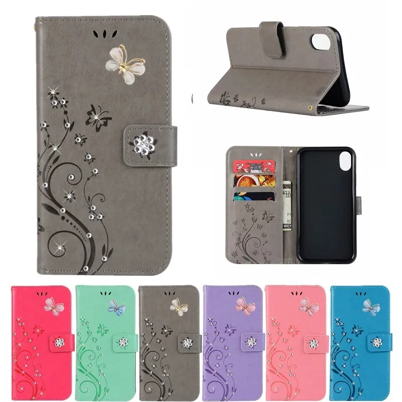 

Leather Phone Cases For Iphone XS MAX X XR 6 6S plus 7 plus 8 Plus for iphone 5s 6s 4s SE 4 5 Diamond holder flip wallet covers
