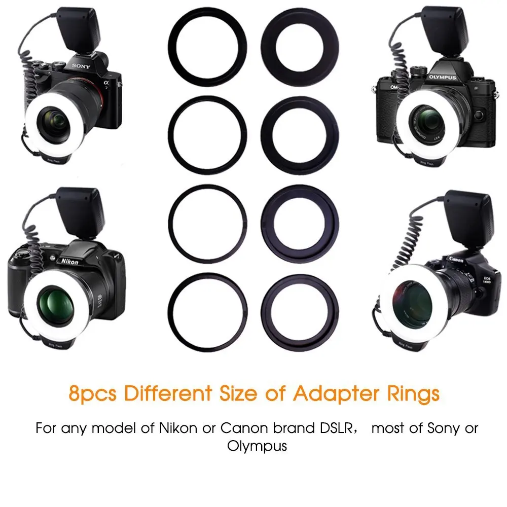 SPASH 48 шт. светодиоды RF 550D макро светодиодная Кольцевая вспышка Внешняя для Nikon Canon