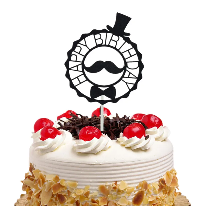 Cake Toppers Flags Glitter Moustache Hat Kids Happy Birthday Cupcake Topper Wedding Bride Baby Shower Party Baking DIY Xmas New