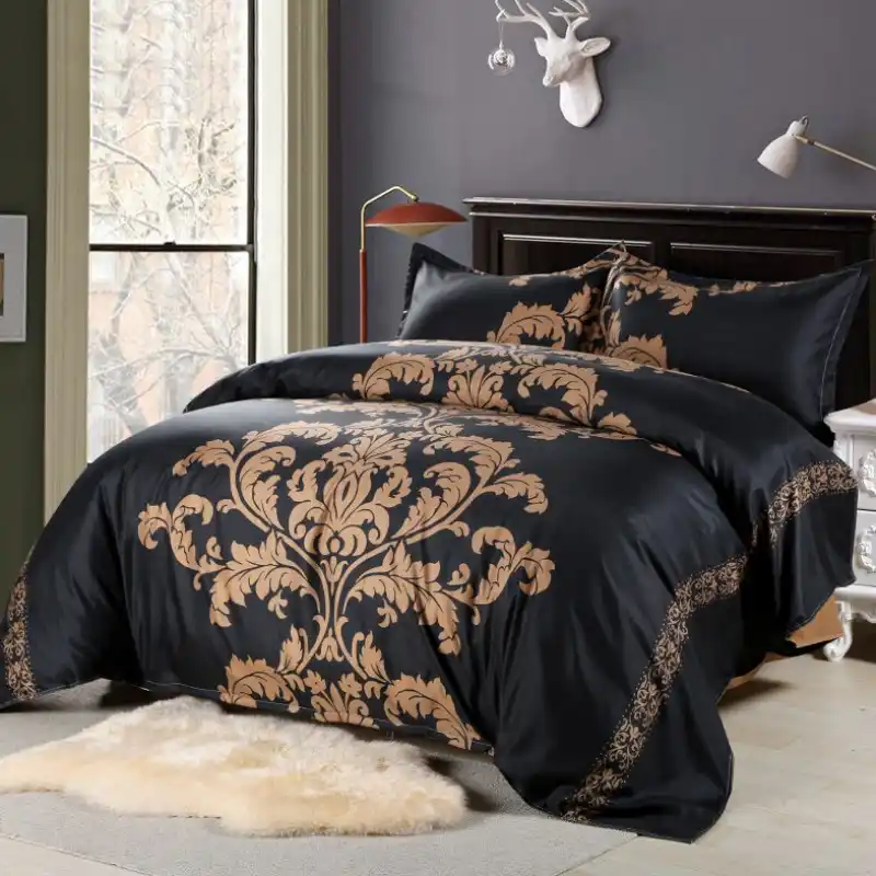 Bedding Set Black White Flower Duvet Cover Reversible Floral