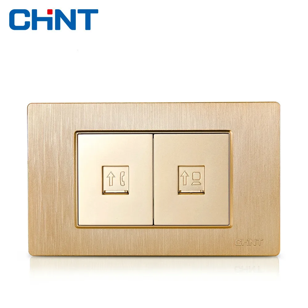 

CHINT Electric Internet Socket 118 Type Brushed Gold Embedded Steel Frame NEW5D Two Position Telephone Computer Socket