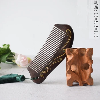 

ZGTGLAD Peacock comb black gold silk sandalwood thickening whole wood comb sandalwood comb