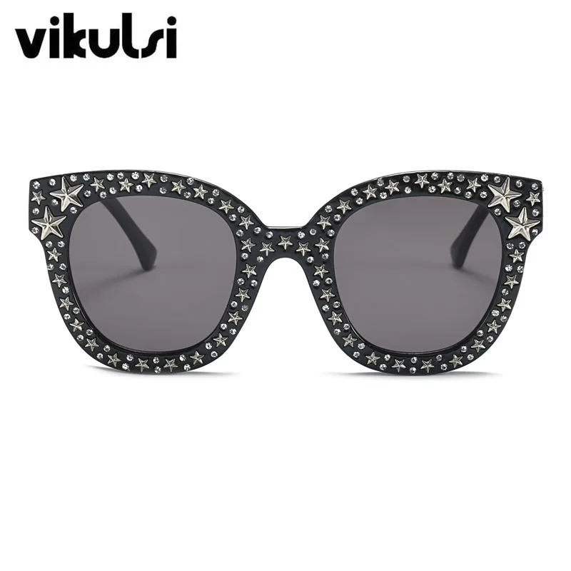 Роскошные очки от итальянского бренда, женские квадратные солнцезащитные очки с кристаллами, зеркальные ретро очки с полной звездой, женские солнцезащитные очки черного и серого цветов