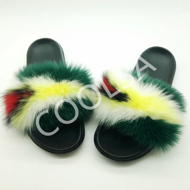 

Women's Summer Fur Slides Real Fox Fur Slippers Woman Fluffy Warm Furry Sandals Ladies Fur Flip Flops Casual Home Shoes Big 45