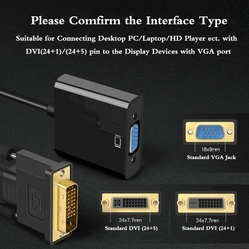 DVI Male to VGA Female 1080P Video Converter Adapter DVI 24+1 25 Pin DVI-D VGA Adapter Cable for projector TV Monitor PC Display DVI Male to VGA Female 1080P Video Converter Adapter DVI 24+1 25 Pin DVI-D VGA Adapter Cable for projector TV Monitor PC Display
