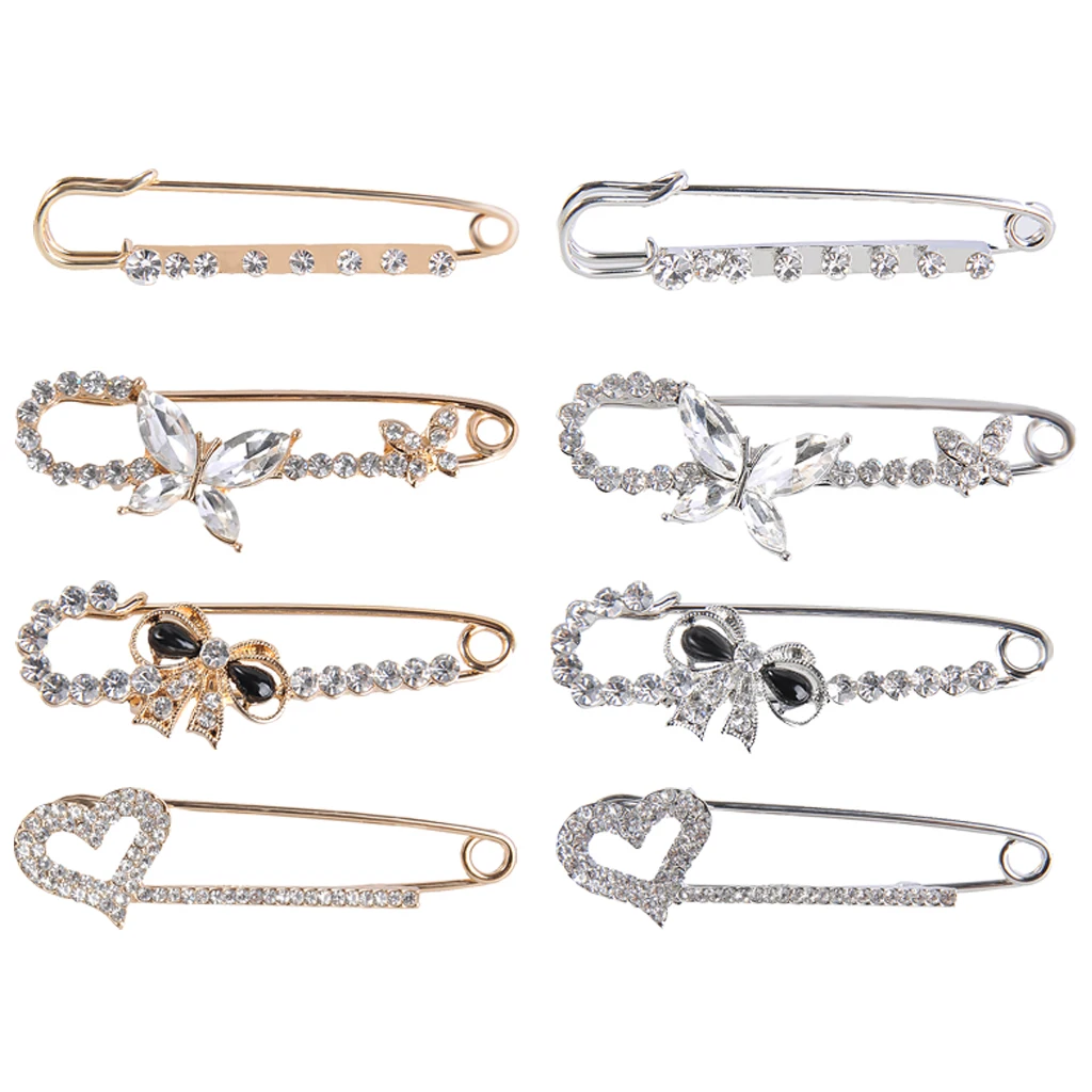 Stunning Crystal Safety Pin Scarf Coat Gown Clip Collar Lapel Pin Wedding Party Men Women Clothing Decorations