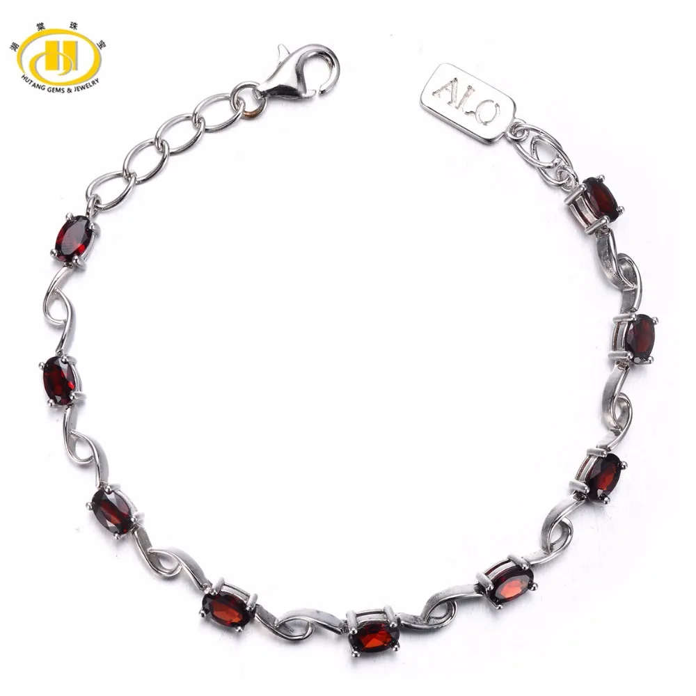 

Hutang 5.13 ct Natural Gemstone Garnet Solid 925 Sterling Silver Link Bracelet Fine Stone Jewelry For Women's Gift 7.25 Inches