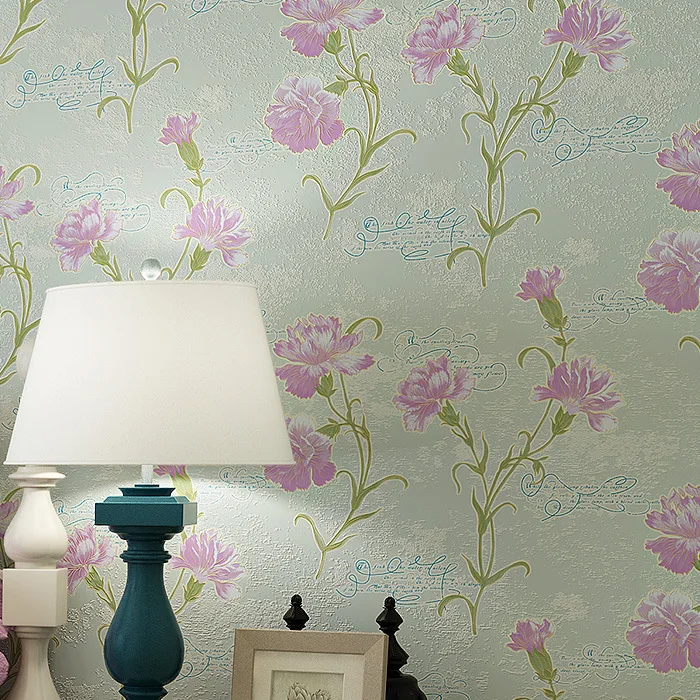 

0.53x10 Meter Purple Pastoral Flower 3D Nonwoven Fabric Wallpaper Wedding Room Kids Room Bedroom Living Room Wallpaper