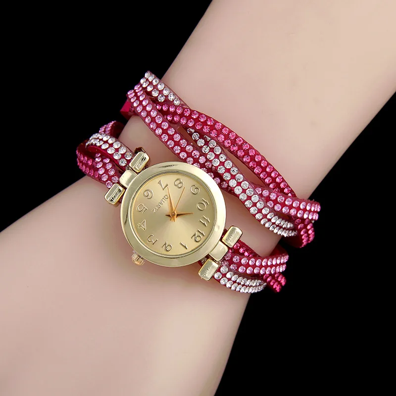 Europe USA Hot Selling Chau Brand Joker Wrap Bling Leather Bracelets Jewellery Women Hand Watches Vintage Female Wristwatch ZB79