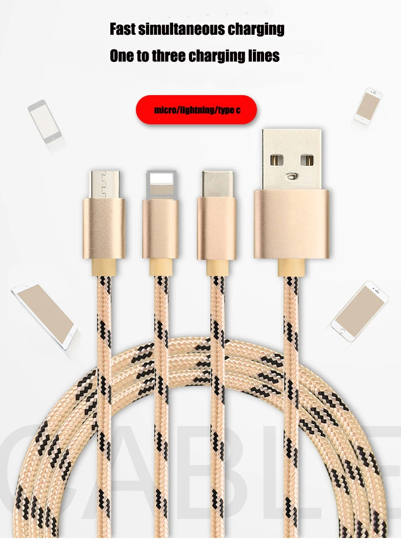 

CHOETECH 3 in1 USB Cable Multiple 3A Charging Type C Micro USB Cable Mobile Phone Cables For iPhone XS MAX Samsung xiaomi