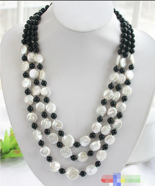 

Wholesale FREE SHIPPING >>> 3ROW WHITE COIN FRESHWATER CULTURED PEARL AGATE BEAD NECKLACE