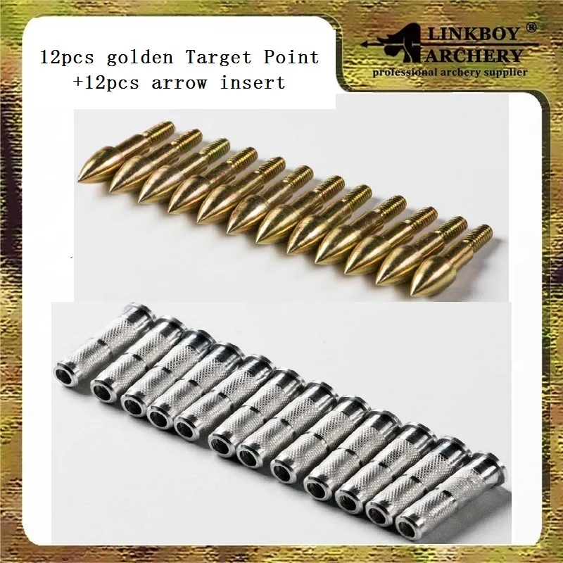 12 шт. Linkboy Archery 75/100gr Золотая целевая точка + Алюминиевая Вставка для стрел охоты и
