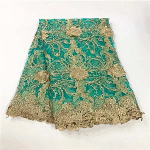 

New Design African Embroidery Lace Fabric With Gold Line Chantilly Lace 2018 Fashion African Lace Fabric High Quality For DRESS
