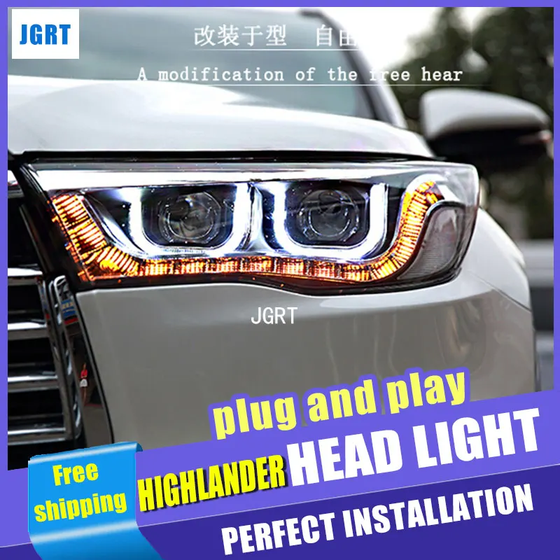 Автомобильный Стайлинг для Toyota фара Highlander в сборе 2015 2019 светодиодные фары