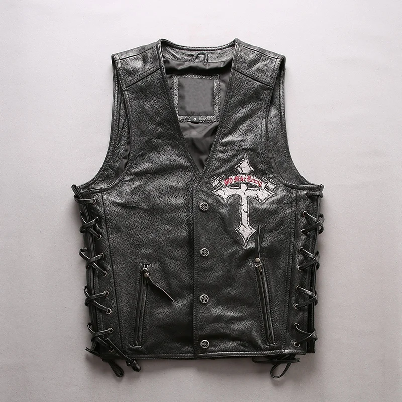 Flash Sale Read Description! Asian size super Motor rider vest Mens high quality cow leather vest genuine cowhide leather vest 18-skull