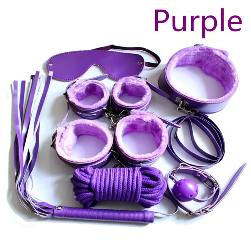 New arrival Leather Bondage Restraints Bdsm Set Funny Toy Slave Adult Love Games Sexy Mask Paddle Handcuffs Rope Bondage Kit - Color: 7pcs