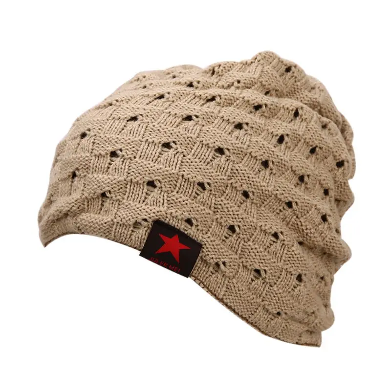 

Cozy Twisted Flowers Openwork Hats Winter Knit Caps Men's Knit Beanie Reversible Baggy Caps