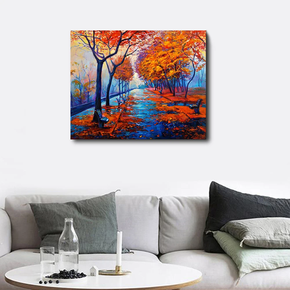 

Laeacco Autumn Red Leaves Wall Art Outside Posters and Prints Living Room Nordic Painting in Canvas Bedroom Home Decor No Frame