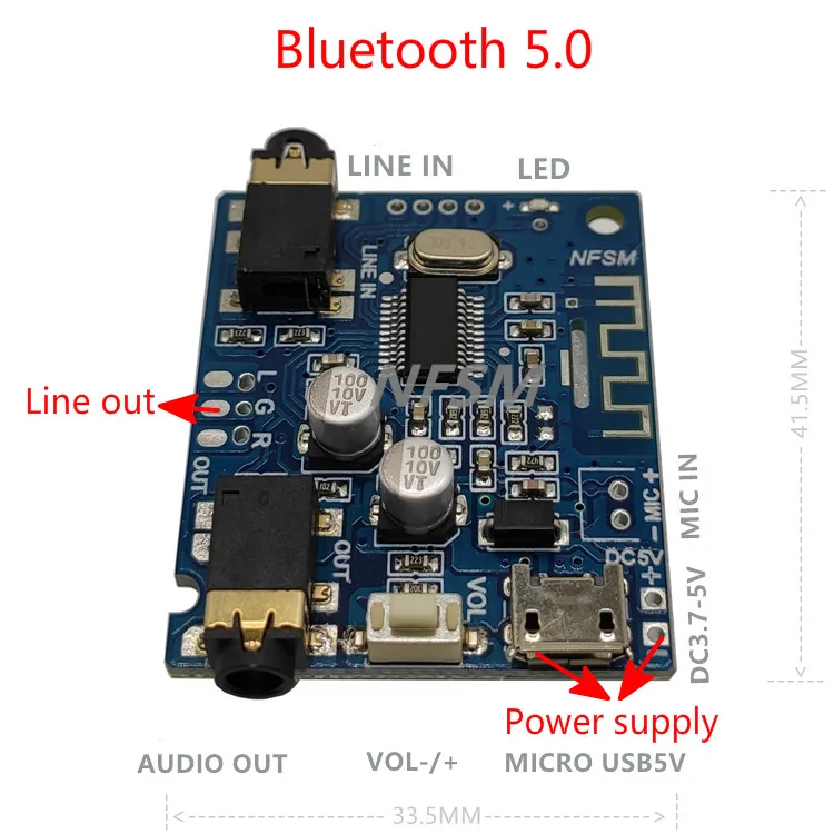 

Ghxamp Bluetooth 5.0 Audio Receiver Module Music Decoding Player Board With Micro 3.5mm AUX Support USB Charge DC 5V 1PC